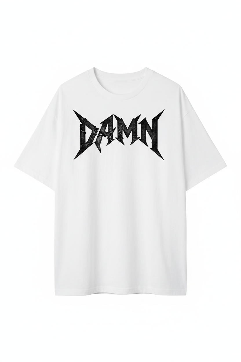 DAMN metal font graphic tee front view